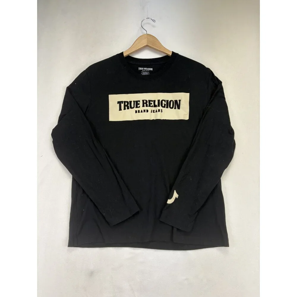 True Religion Men's Long Sleeve‎ Logo Tee Black M